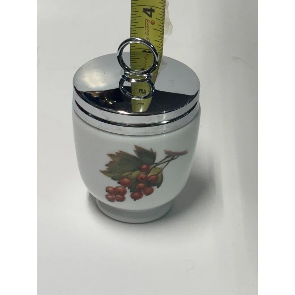 Vintage Royal Worcester Evesham Egg Coddler Fruit Porcelain Chrome Lid England